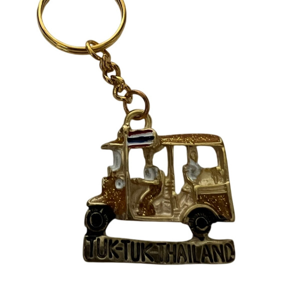 Vintage Thailand Tuk-Tuk Taxi Souvenir Travel Gold Tone Keychain Collectible - Picture 2 of 4